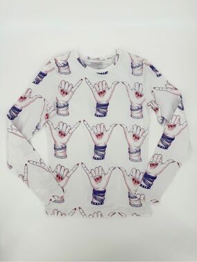 Jonathan Cohen Hang Loose Hands Allover Graphic Long Sleeve Top